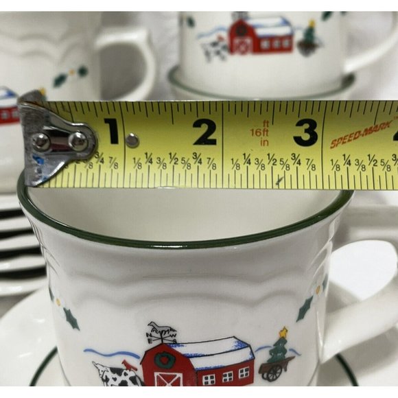 6 Christmas Cups & Saucers PFALTZGRAFF Country Scene with Barn Animals & Farmer - Picture 7 of 10